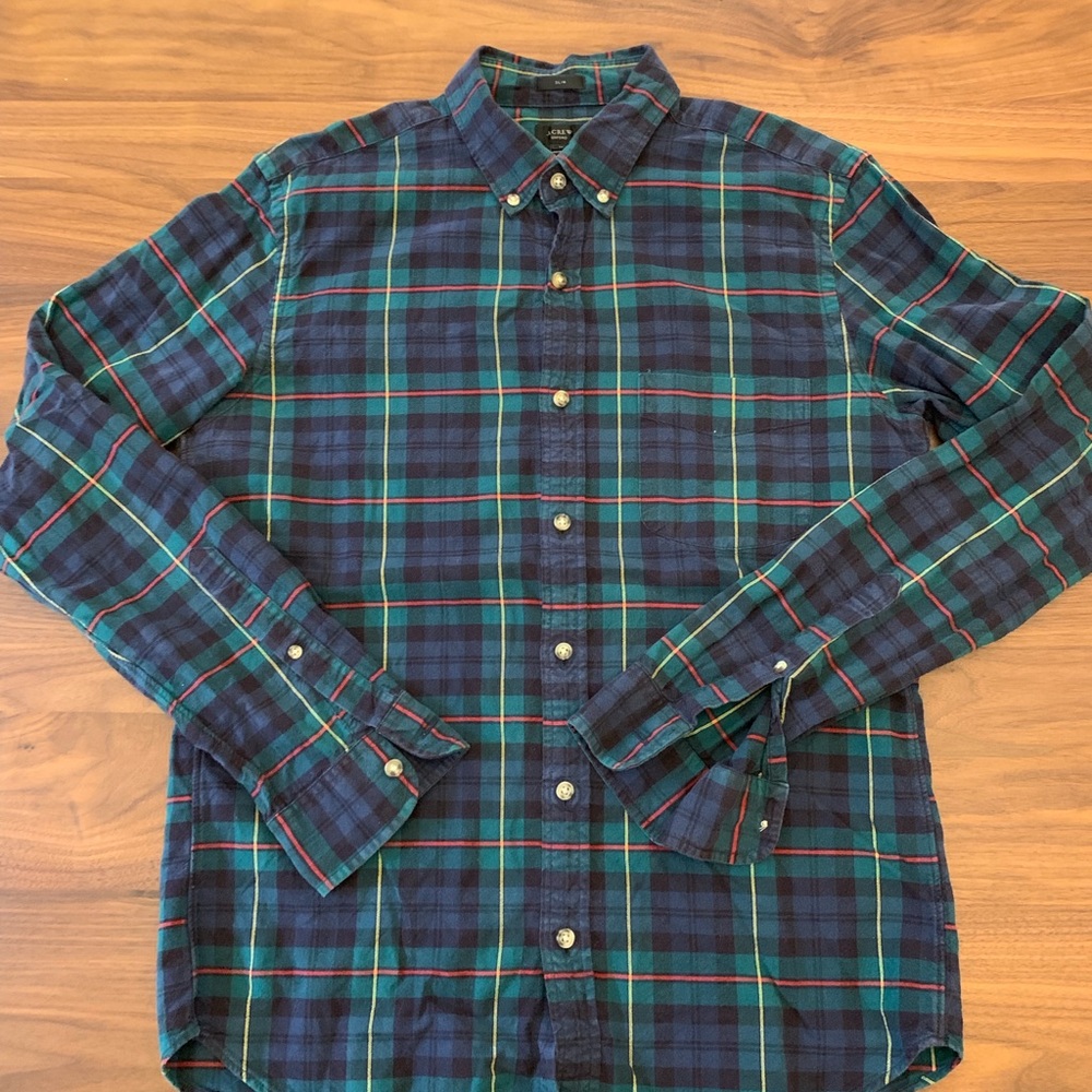 jcrew plaid black watch tartan button up oxford